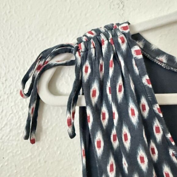 LOFT Maxi Dress Small Ikat Blue Red White Cap Sleeve Elastic Waist Scoop Neck - Picture 6 of 12